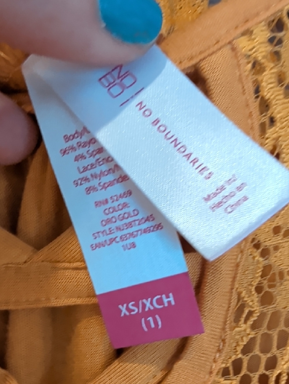 No Boundaries Yellow Lace Yoke Short Sleeve Top XS - Picture 2 of 3